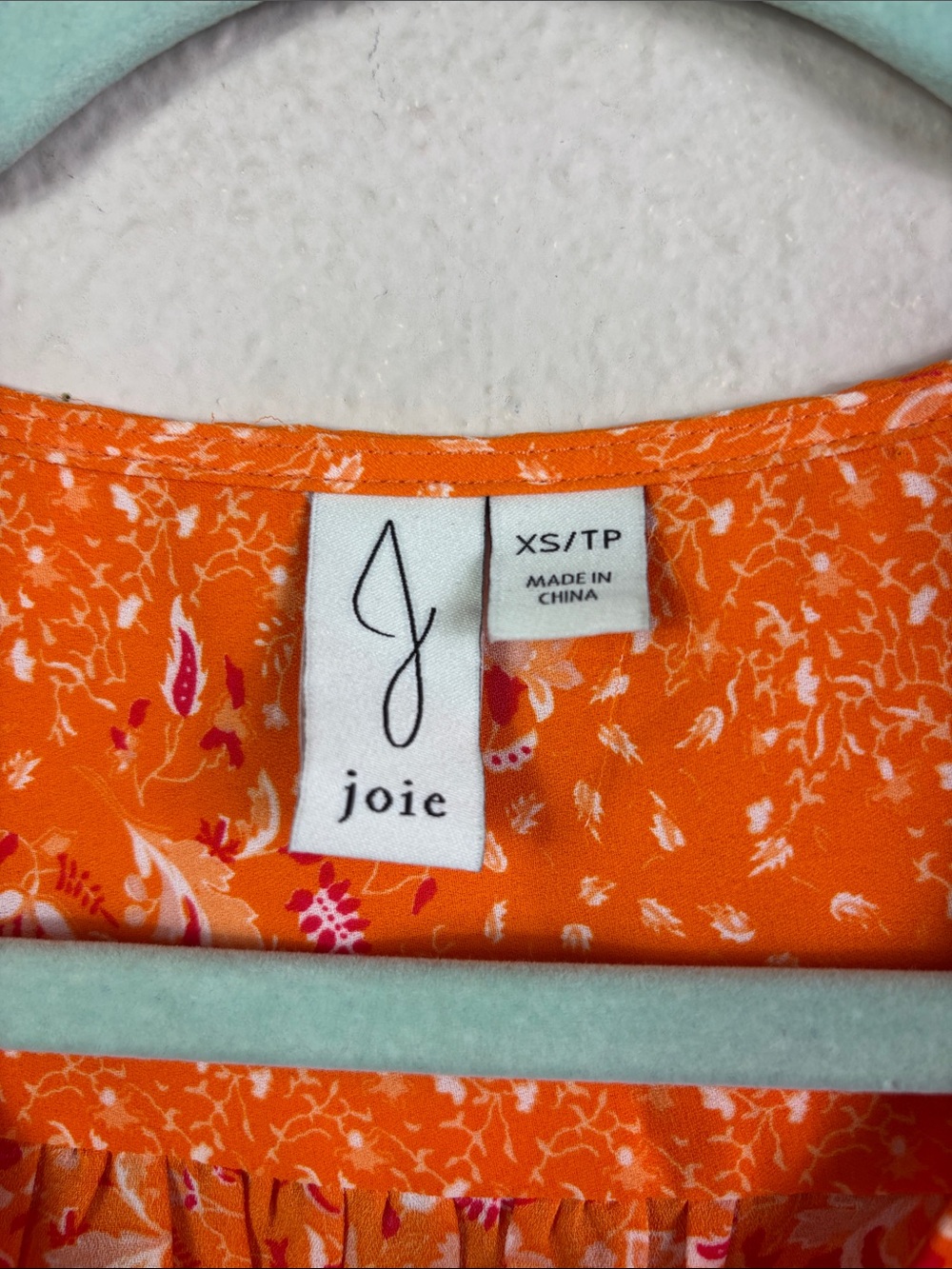 Joie Orange Floral Cropped Top Tie / Button Front size XS - Picture 4 of 9